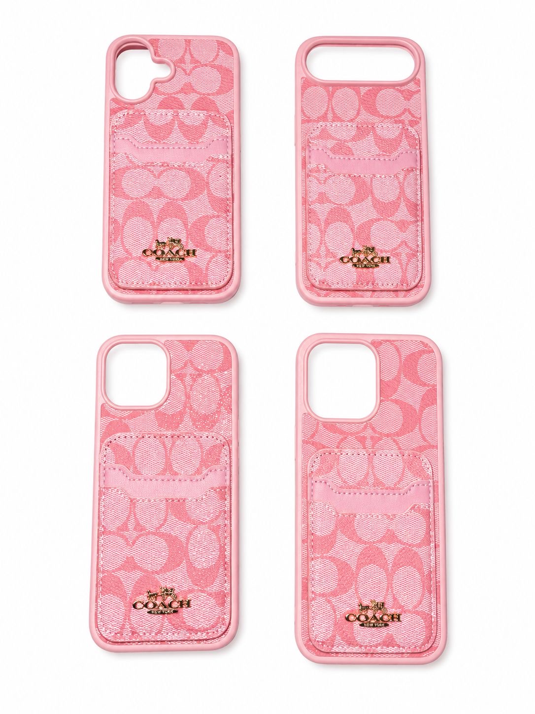 Luxury pink monogram print case with cardholder and metal logo
