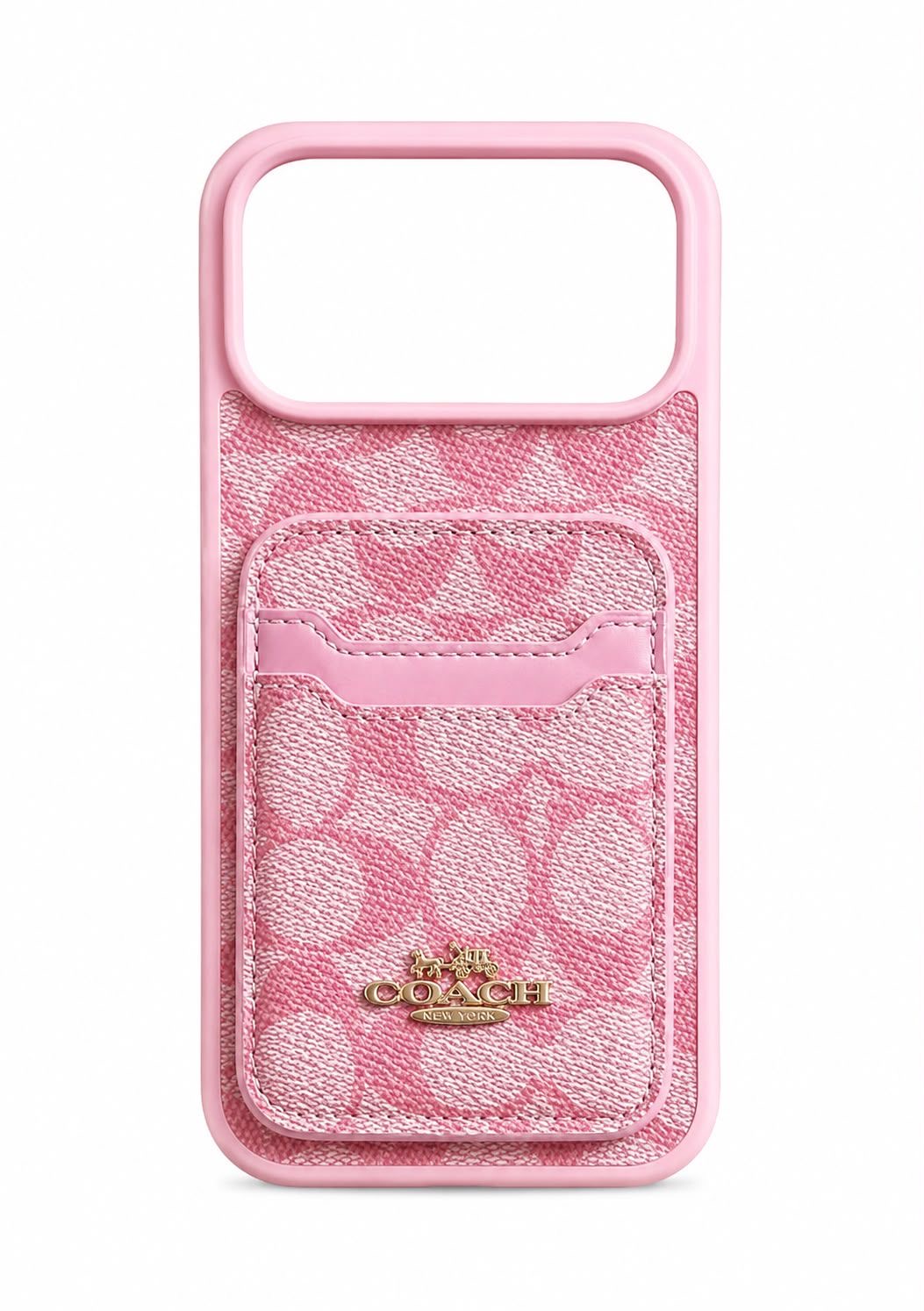 Luxury pink monogram print case with cardholder and metal logo