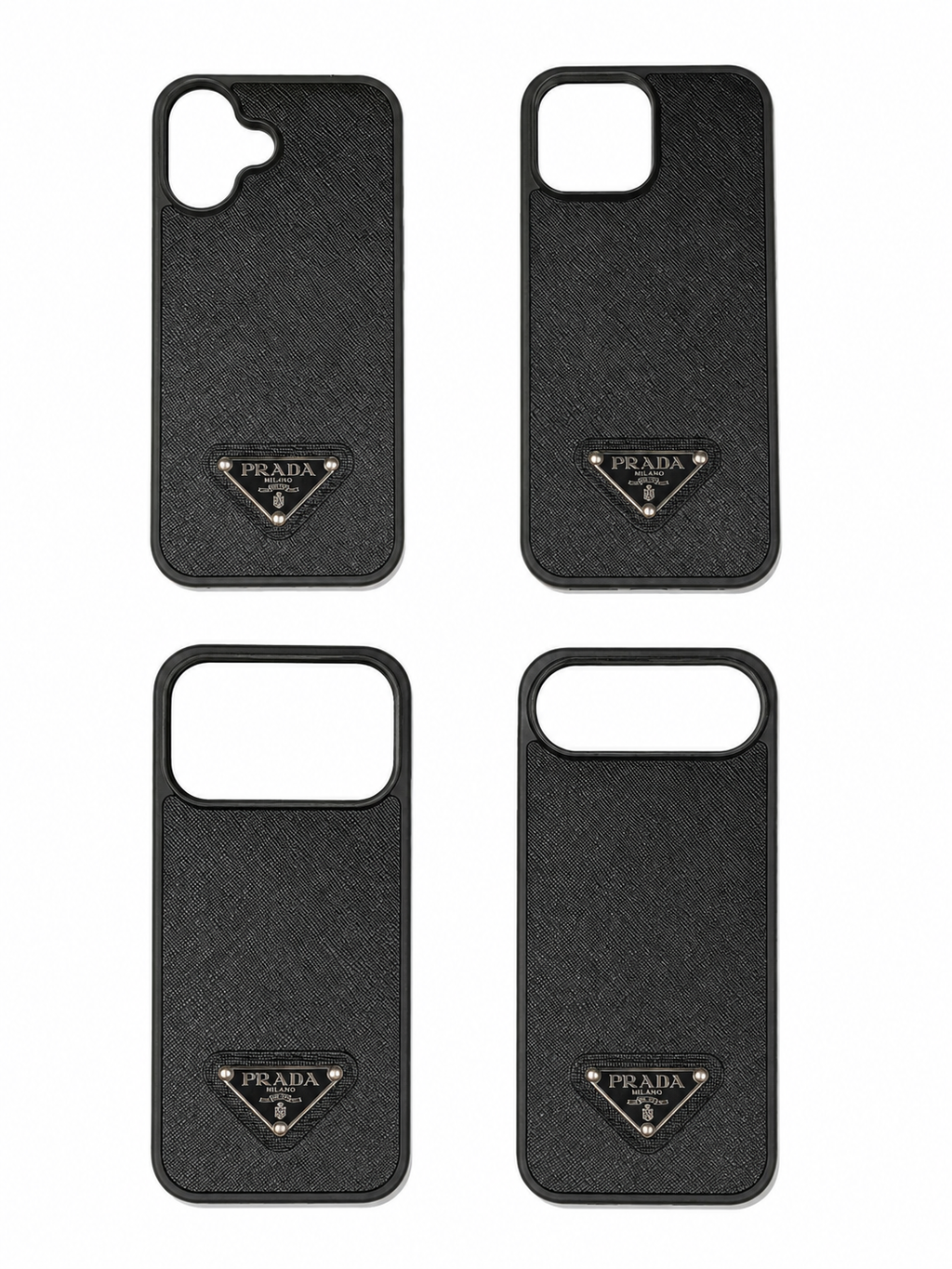 luxury case black with metal triangular logo.