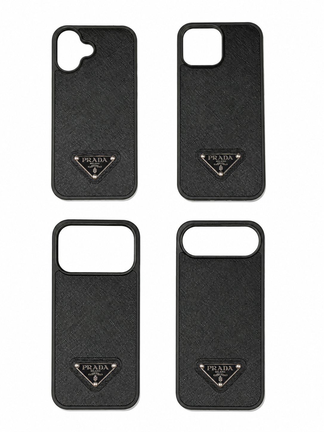 luxury case black with metal triangular logo.